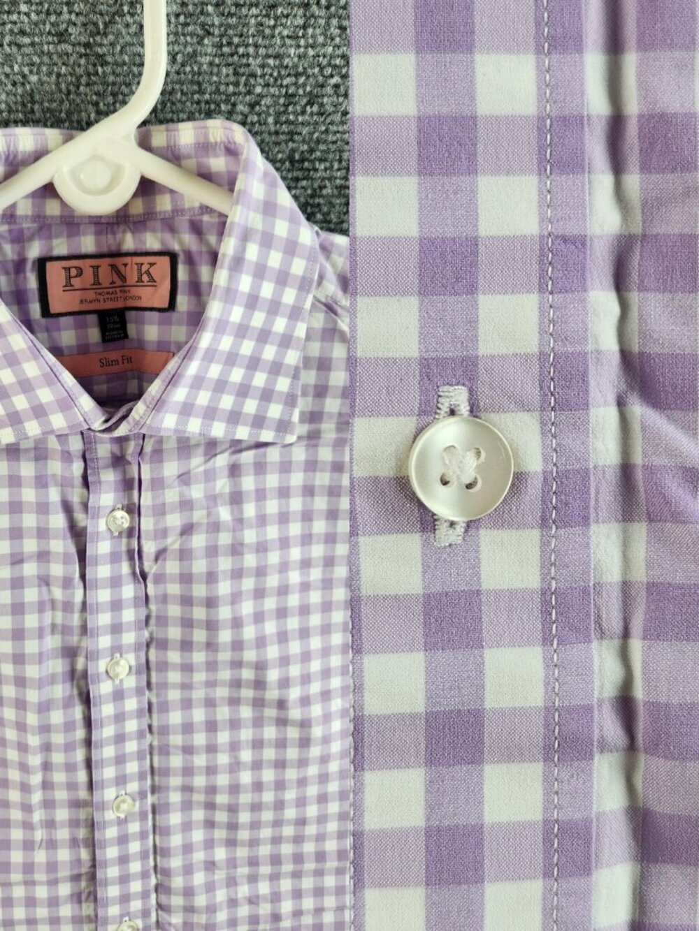 Thomas Pink Slim Fit Purple Check Short Sleeve Button Up Shirt 15.5 Men Adult